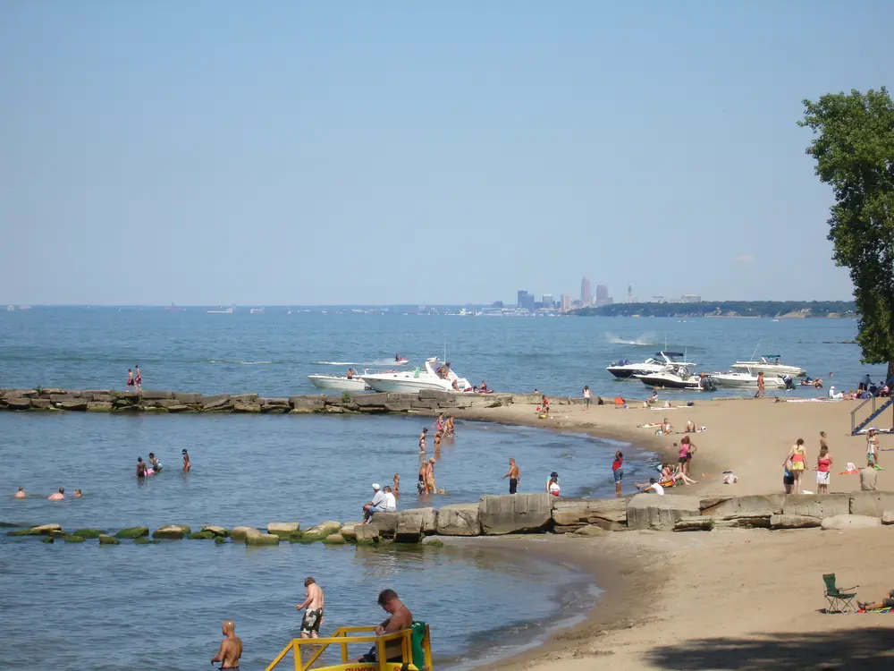 Huntington Beach With Downtown Cleveland In Background in Bay Village, OH